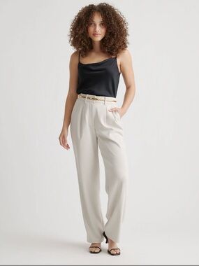 Quince Stretch Crepe Pleated Wide Leg Pants in Color Sand